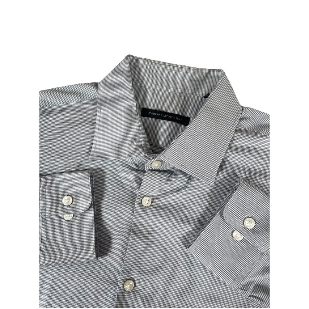 John‎ Varvatos Gray White Geometric Long Sleeve Button Up Shirt Men's 16.5 32/33